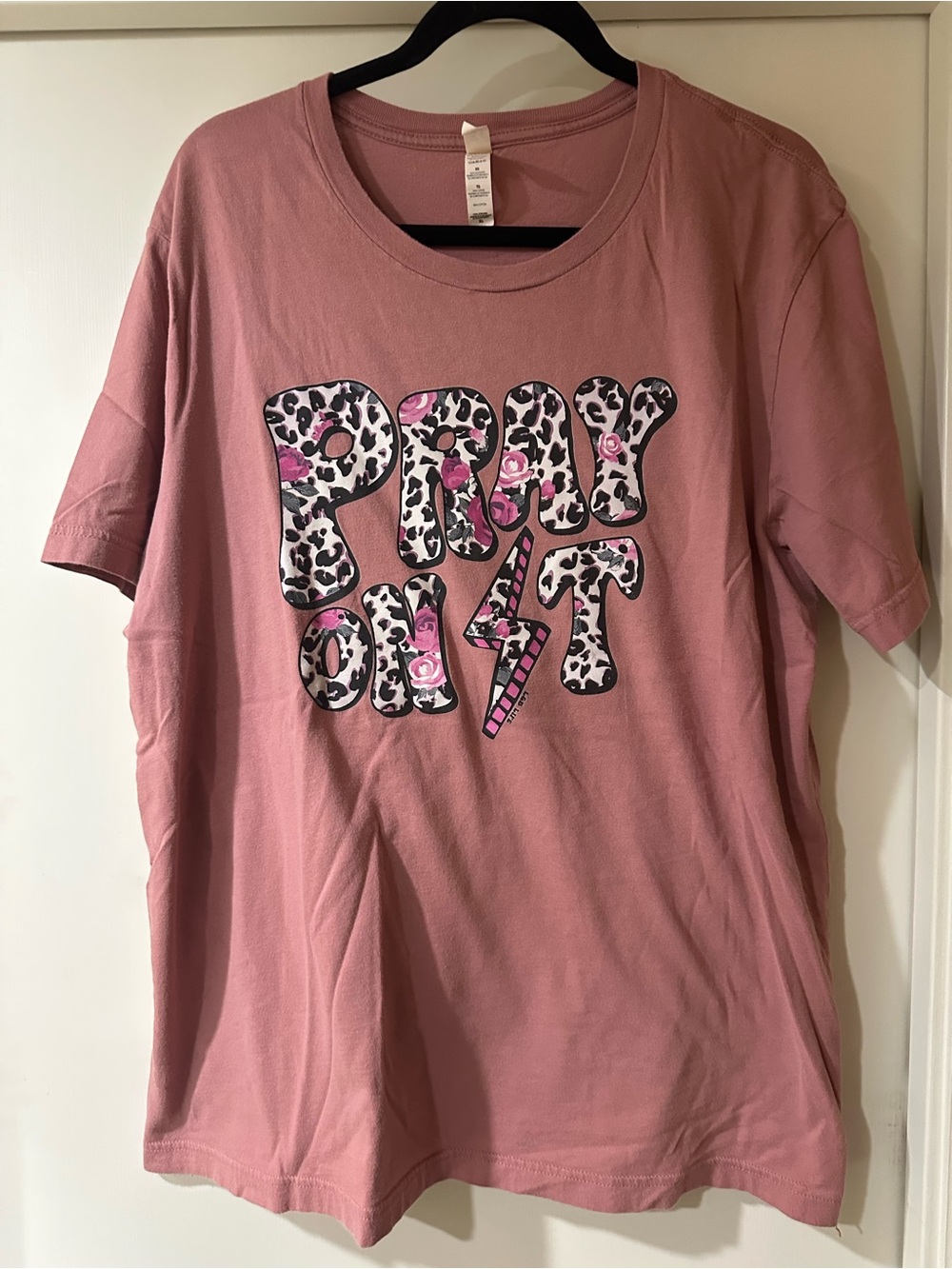 Bella Canvas Mauve Pink Graphic Tee with Leopard & Floral 'Pray On It’ Print